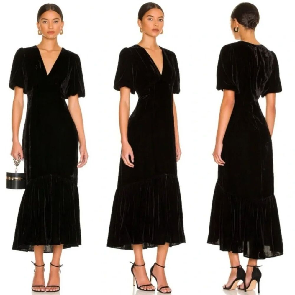 Rhode Black Velvet Ester Dress 6 NWT